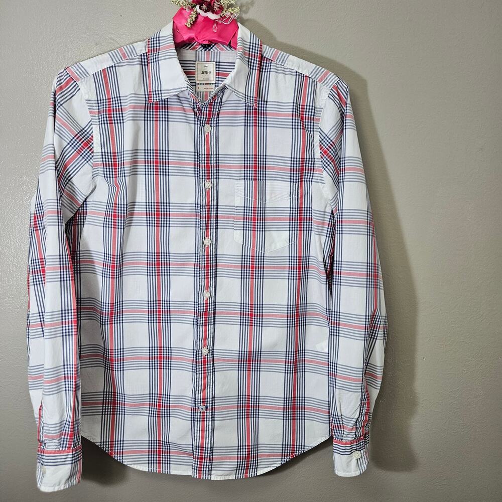 Gap Lived-In Mens M Aaron Plaid Button Down Shirt Preppy Normcore HeritageCasual